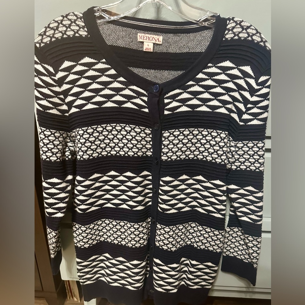 Merona Navy Blue and White Cardigan